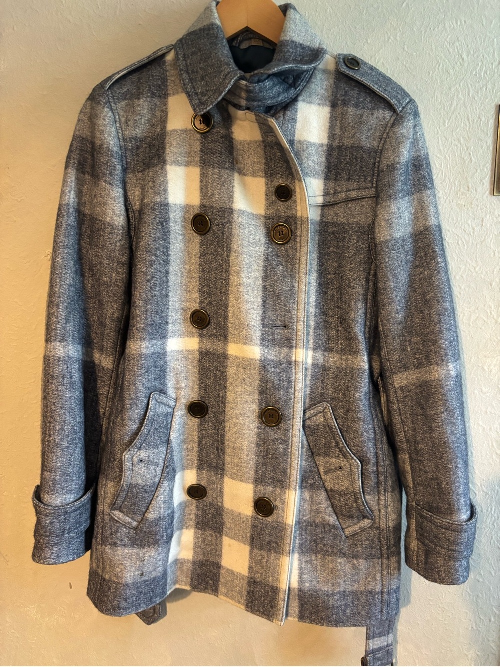 Burberry Women's Gray Plaid Belted Wool-Blend Coat - Picture 2 of 7
